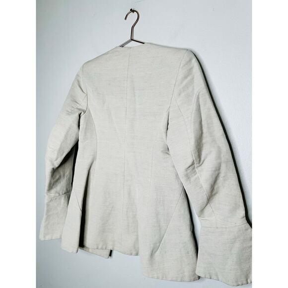 Co Beige Wool Hemp Blend Peplum Bell Sleeves One Button Blazer Jacket Size Small - Picture 7 of 15